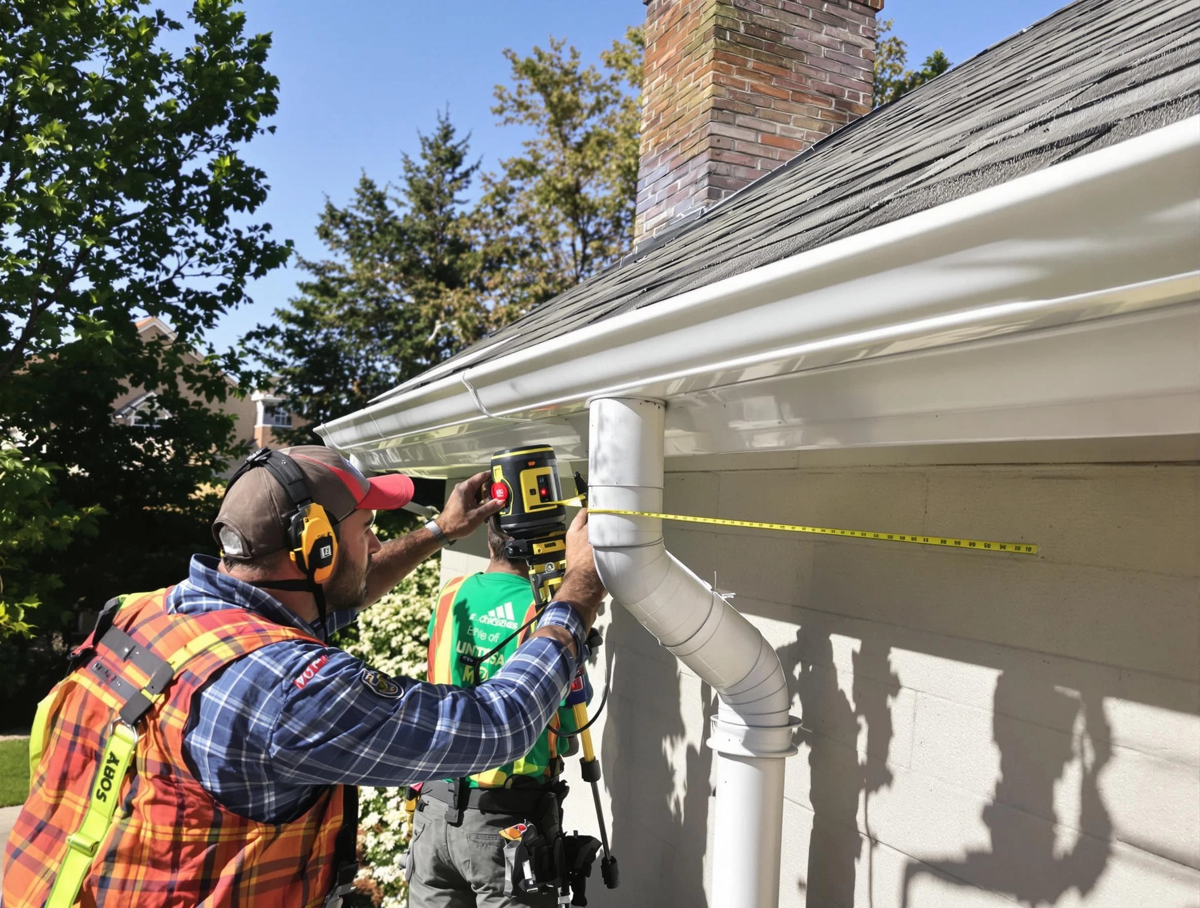 Stow Roofing Company installing downspouts at a property in Stow, OH