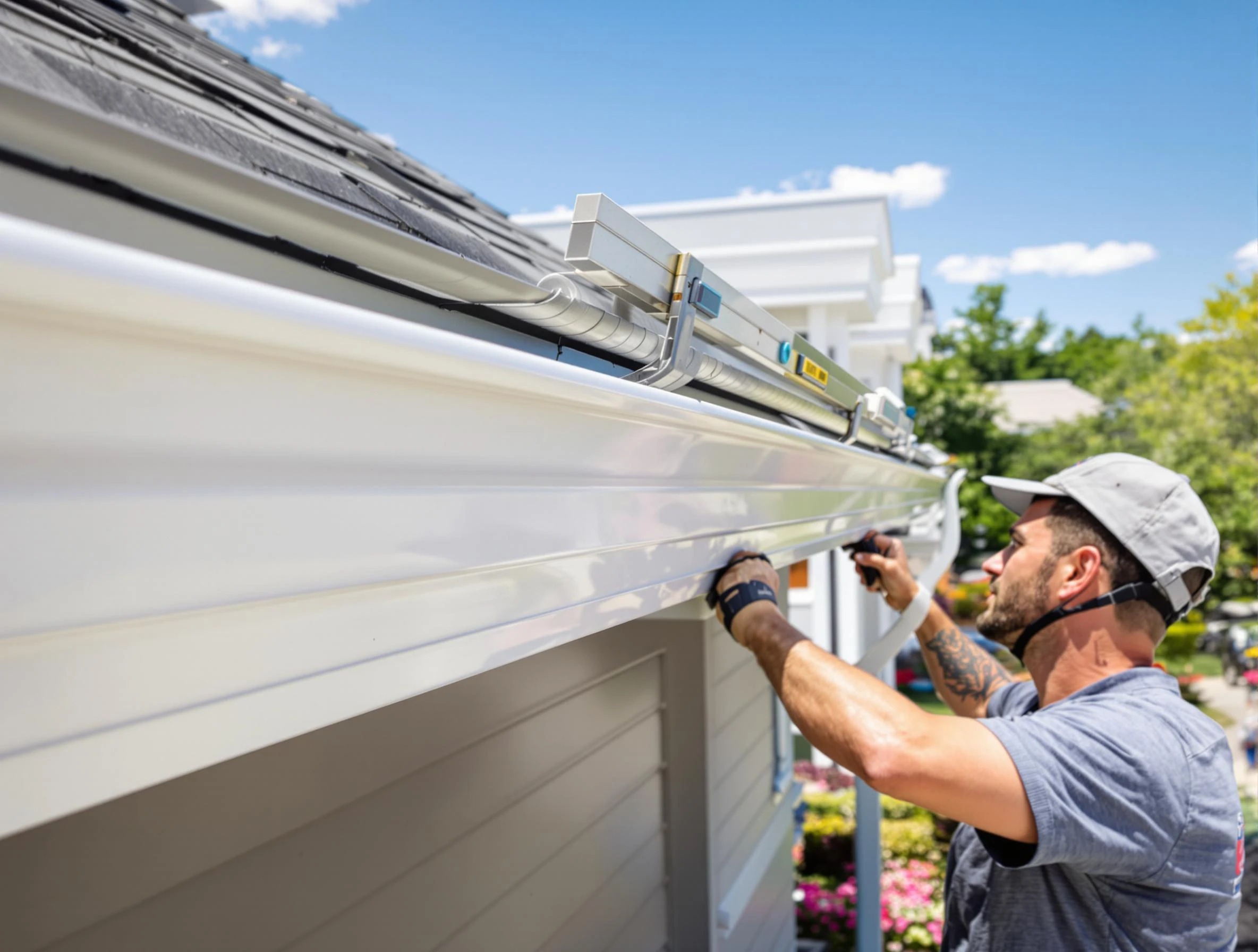 Newly installed gutters by Stow Roofing Company for a home in Stow, OH