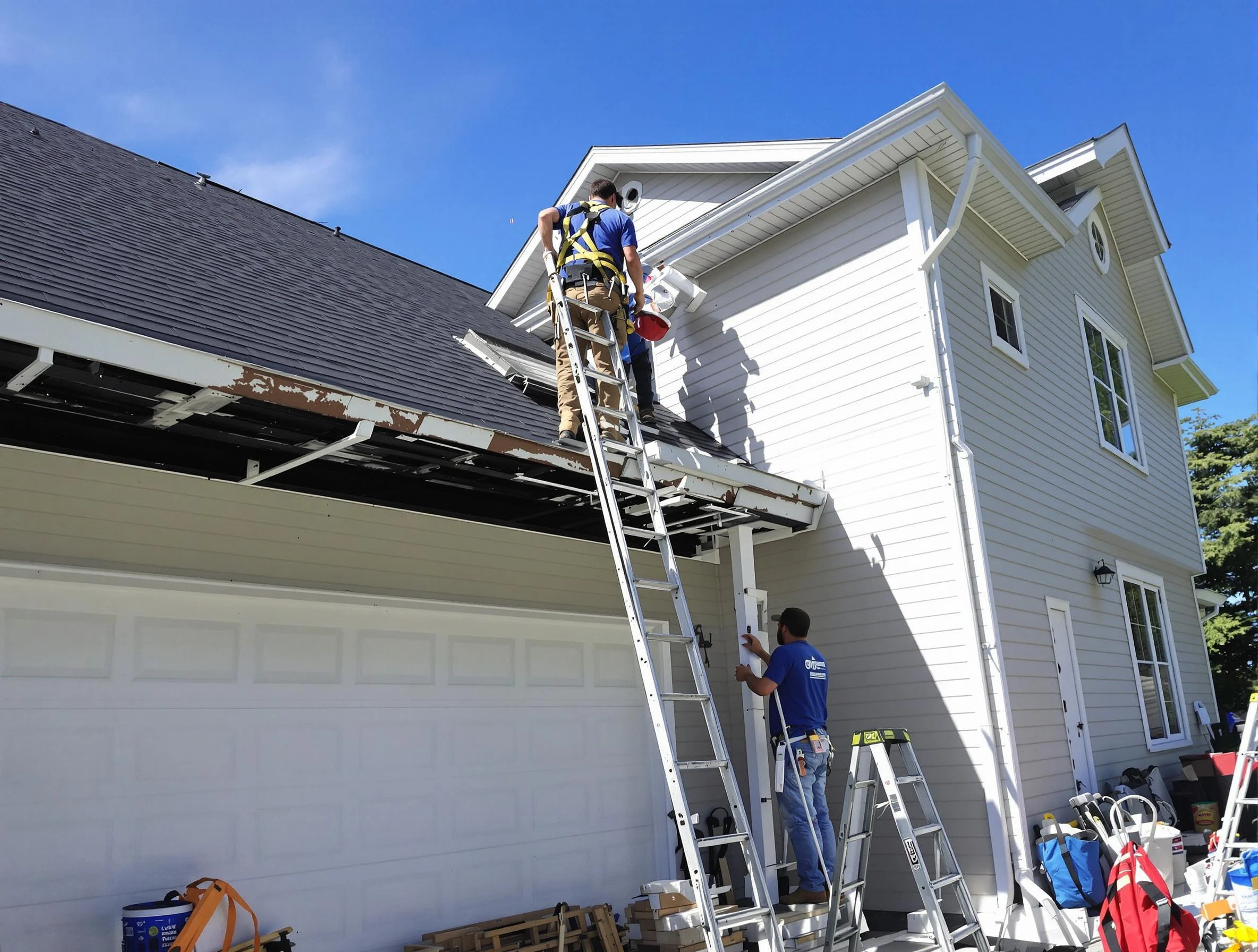 Newly replaced gutters by Stow Roofing Company in Stow, OH